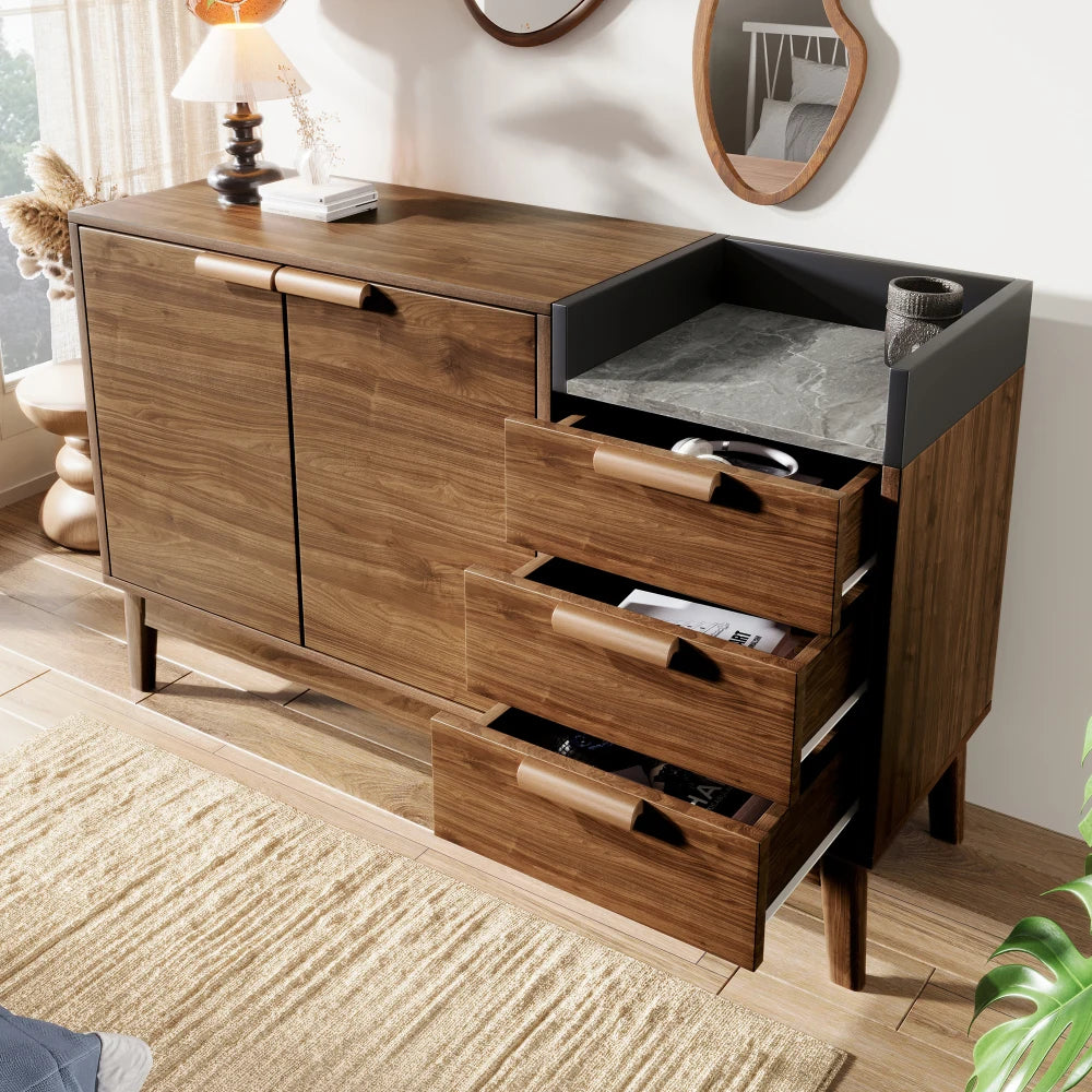 Living Room Chest of Drawers in Oak Decor with Marble Optics Plate