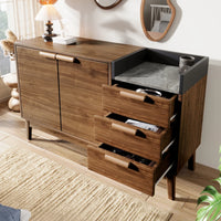 Living Room Chest of Drawers in Oak Decor with Marble Optics Plate
