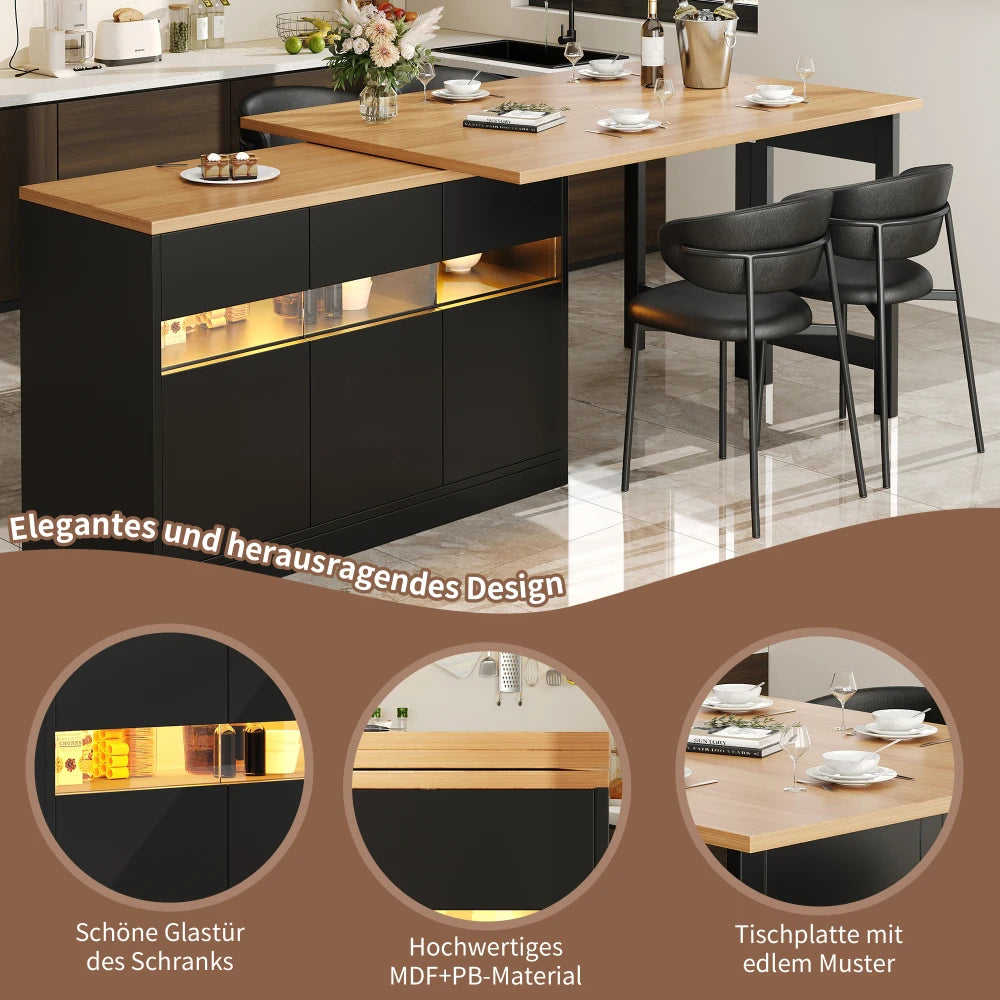 Extendable Bar Table with LED Lighting & 360° Rotation Function