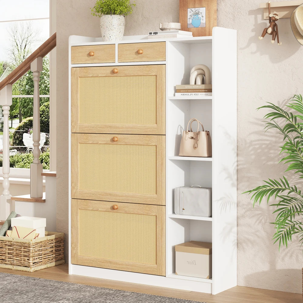 90x24x130cm Narrow Rattan Shoe Cabinet