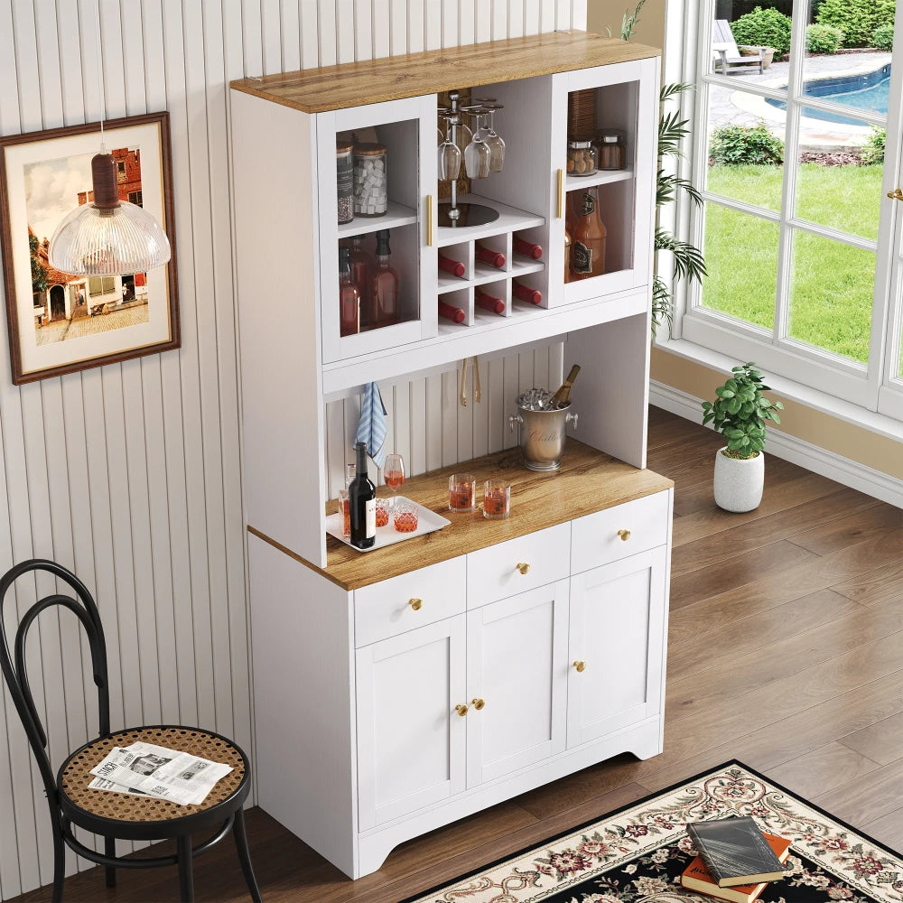94.5x30x175.5cm Sideboard, High Cabinet in White Wood, Cabinet with 5 Doors