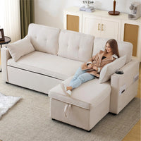 L-shaped Upholstered Sofa Bed with Sleeping Function