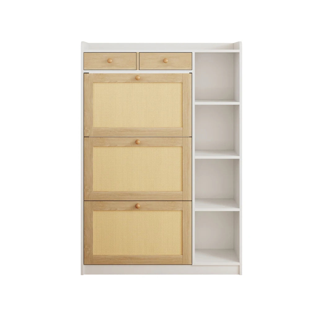 Smalt skoskab i rattan, 90x24x130 cm