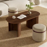 Oval Coffee Table Set with 2 Upholstered Armchairs
