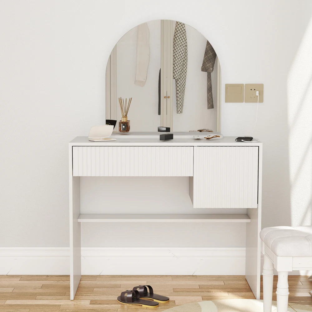 Modern White Makeup Vanity Table with Mirror