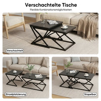 Black Modern Geometric Coffee Table, Wooden Top with Stable Metal Frame