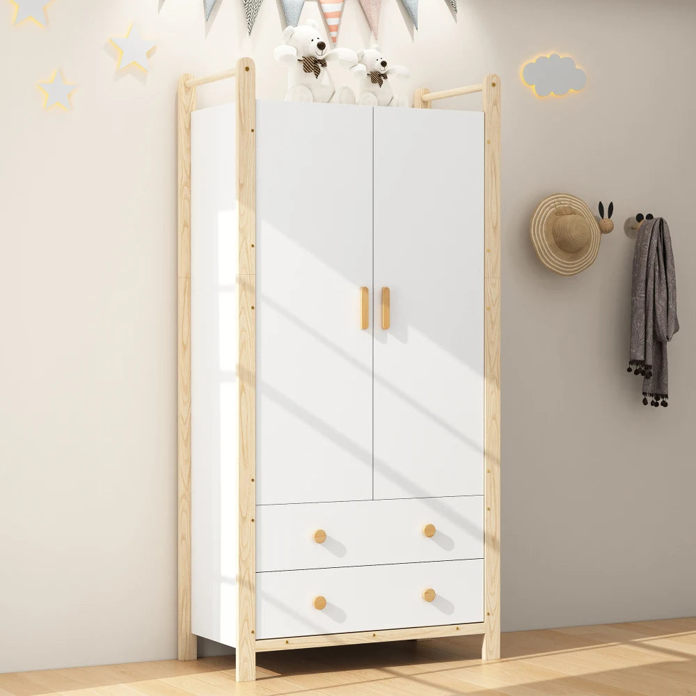 2-door Wardrobe, Wardrobe with Wardrobe Rack, 2 Drawers, for Bedroom