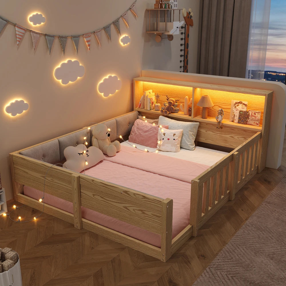 90x200cm & 140x200cm Flat Bed Frame, Children’s Bed with Safety Grille