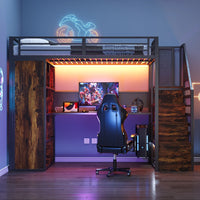 90 X 200cm Metal High Bed, with Wardrobe and Storage Compartments, 