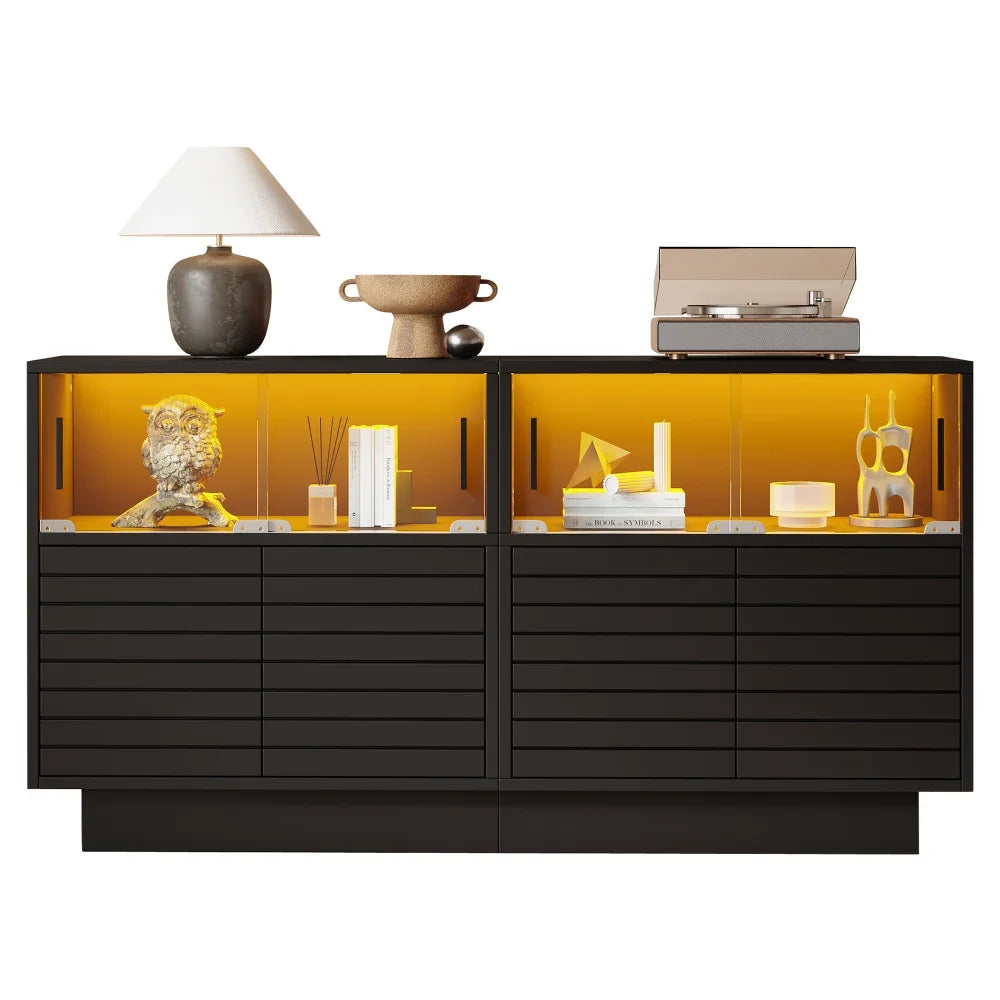 130*35*68cm Sideboard with 2 Cabinets, 4 Compartments, Glass Doors