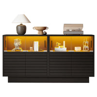 130*35*68cm Sideboard with 2 Cabinets, 4 Compartments, Glass Doors