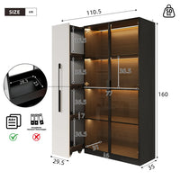 110.5×35×160cm Multifunction Showcase with Glass Door and LED, Side Drawer