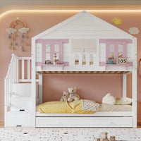 90x200cm Children's Bunk Bed with Roll-away Bed, Baby Cot, Hanging Area