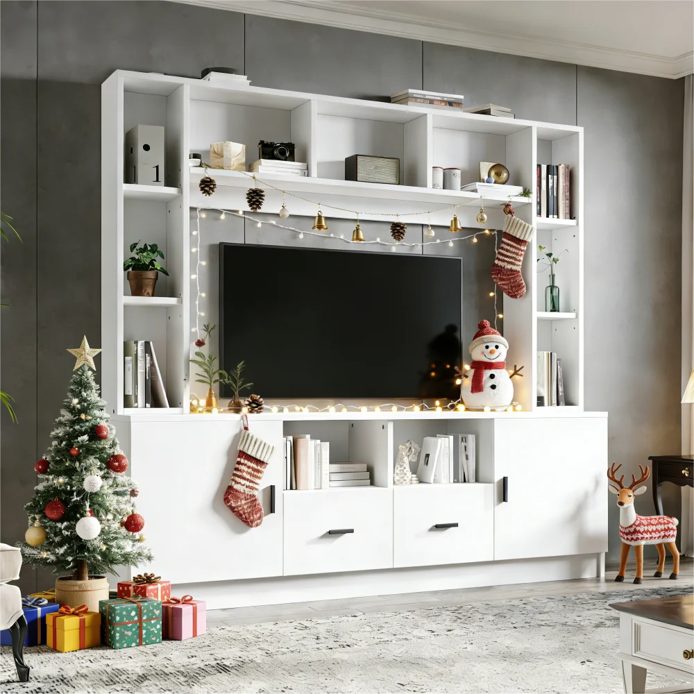 180*35*170cm TV Living Wall Set with Showcase, TV Cabinet Set, 2 Cabinets