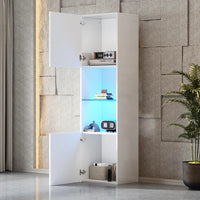 45×35×160cm High-gloss Display Cabinet with LED Lighting, 1 Glass Floor