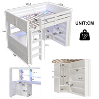 90 X 200cm/140 × 200cm High Bunk Bed, with LED Lights and Wardrobe