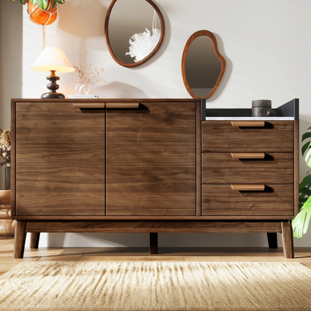 Living Room Chest of Drawers in Oak Decor with Marble Optics Plate