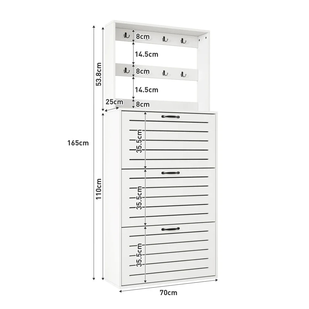 Shoe Cabinet with 3 Doors, Shoe Rack, Shoe Cabinet with Hooks
