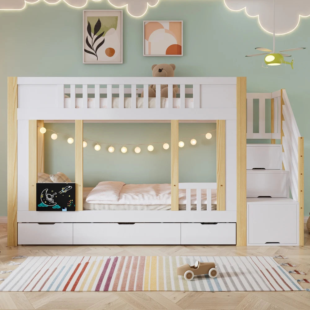 Children's Bunk Bed, Staircase with Storage Function