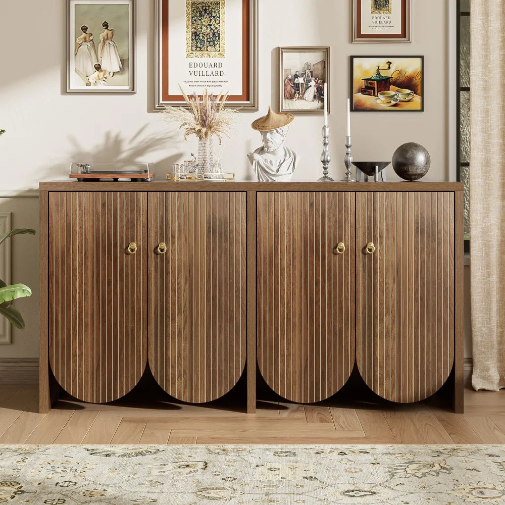 147×40×80cm Walnut Sideboard with 4 Doors