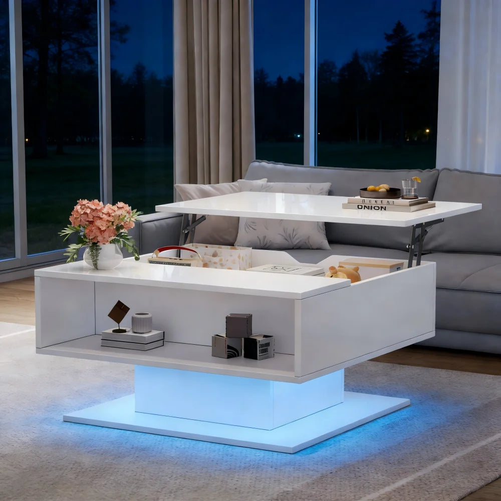 80*75*40cm Geometric Coffee Table with Hydraulic Lift