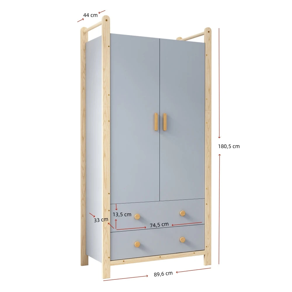 2-door Wardrobe, with Wardrobe Rack, 2 Drawers, Suitable for Bedroom