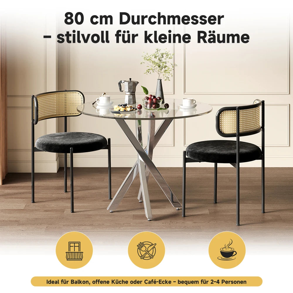 Round Dining Table, 80*80*75 Tempered Glass Table Top, Modern Dining Table
