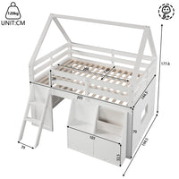 140×200cm White House‑Shaped High Bed Frame with Stairs
