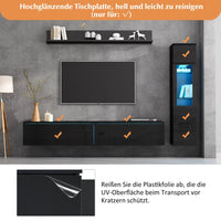 3-Piece TV Living Wall Set with LED Lighting, High Gloss Furniture Set