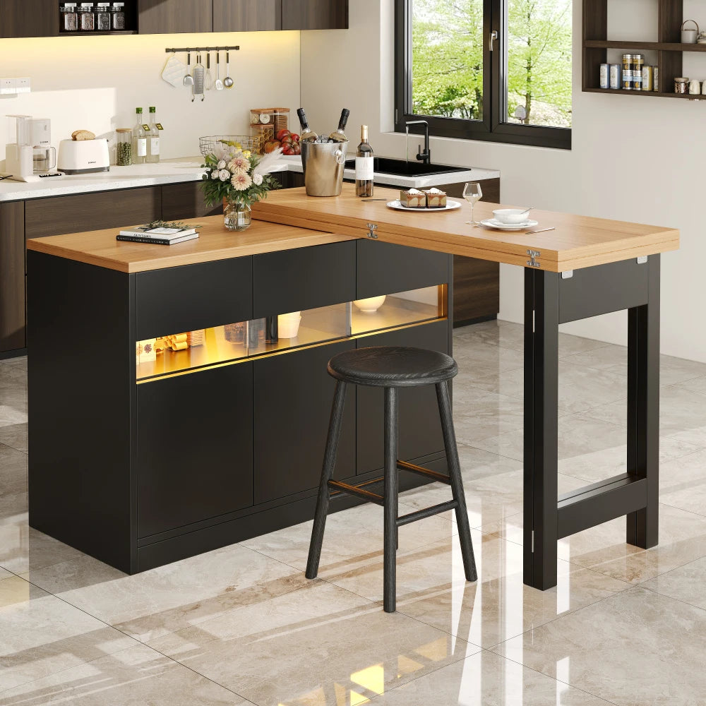 Extendable Bar Table with LED Lighting & 360° Rotation Function