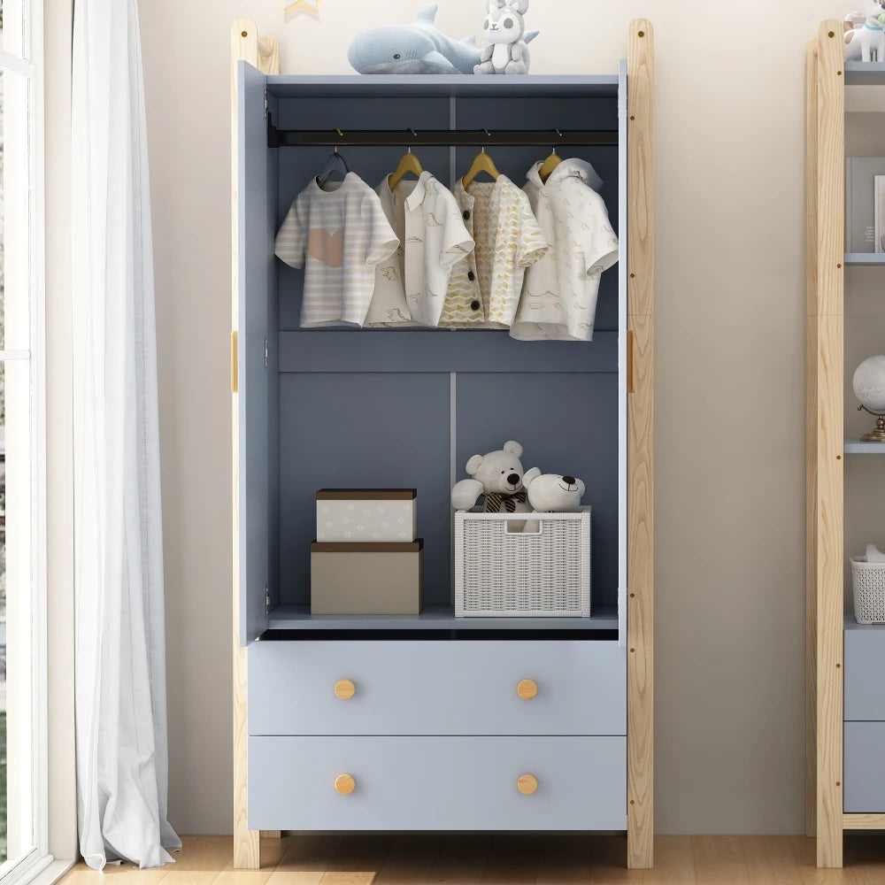2-door Wardrobe, with Wardrobe Rack, 2 Drawers, Suitable for Bedroom