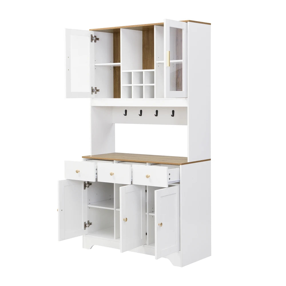 94.5x30x175.5cm Sideboard, High Cabinet in White Wood, Cabinet with 5 Doors