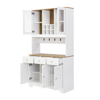 94.5x30x175.5cm Sideboard, High Cabinet in White Wood, Cabinet with 5 Doors