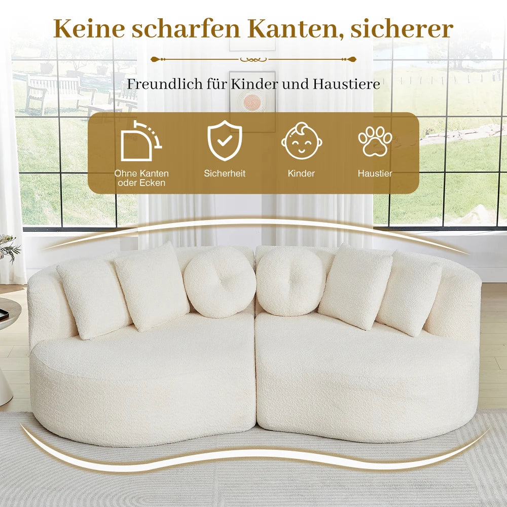 Modular Chenille Sofa, Curved Cashew Shape Design, Continuous Backrest