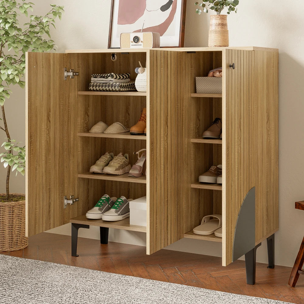 Modern Shoe Cabinet in Wooden Optics with Three Doors