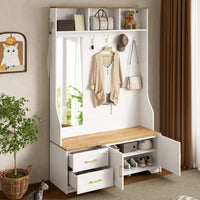 Multifunctional Shoe Cabinet with LED Lighting, Mirror, Hooks and Drawers