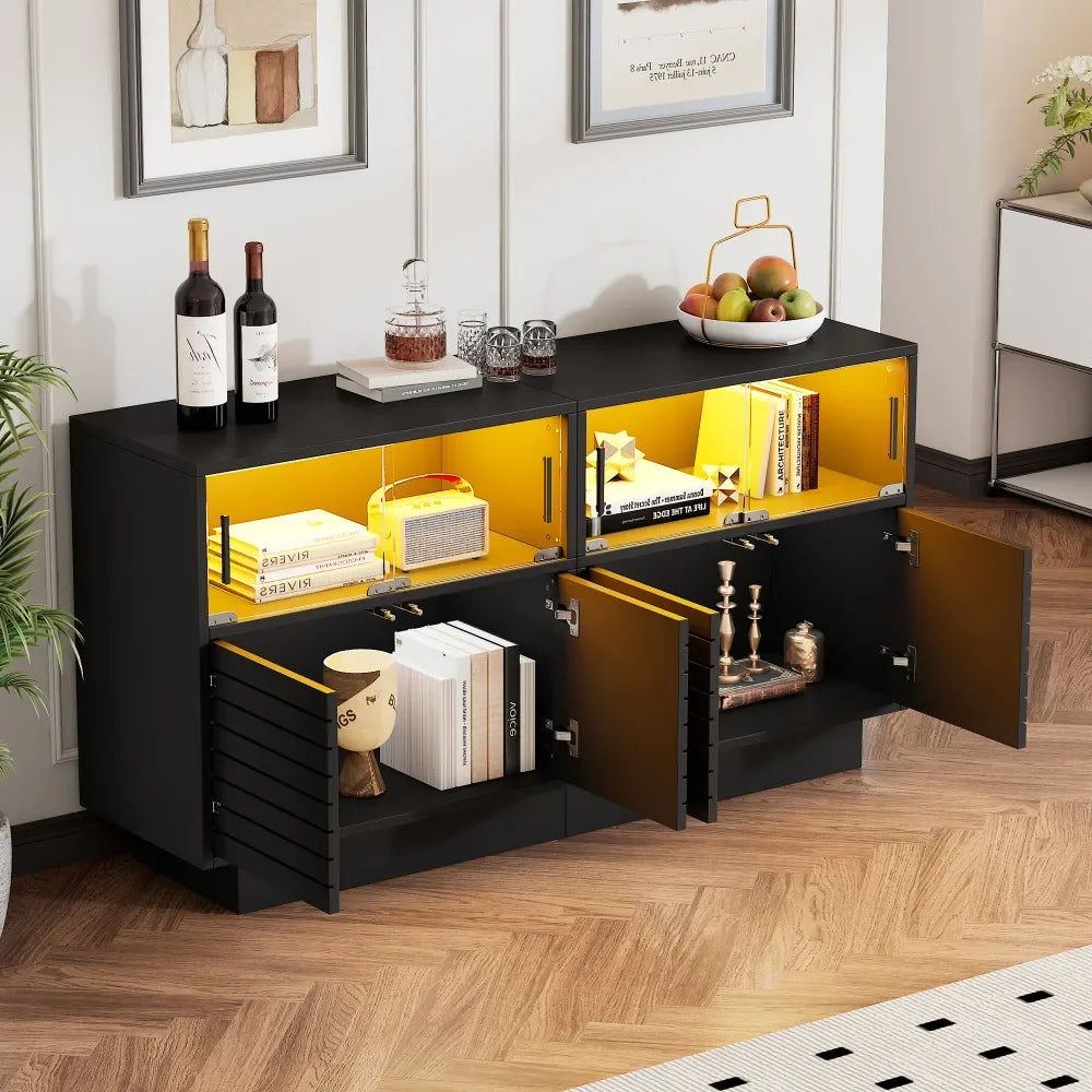 130*35*68cm Sideboard with 2 Cabinets, 4 Compartments, Glass Doors