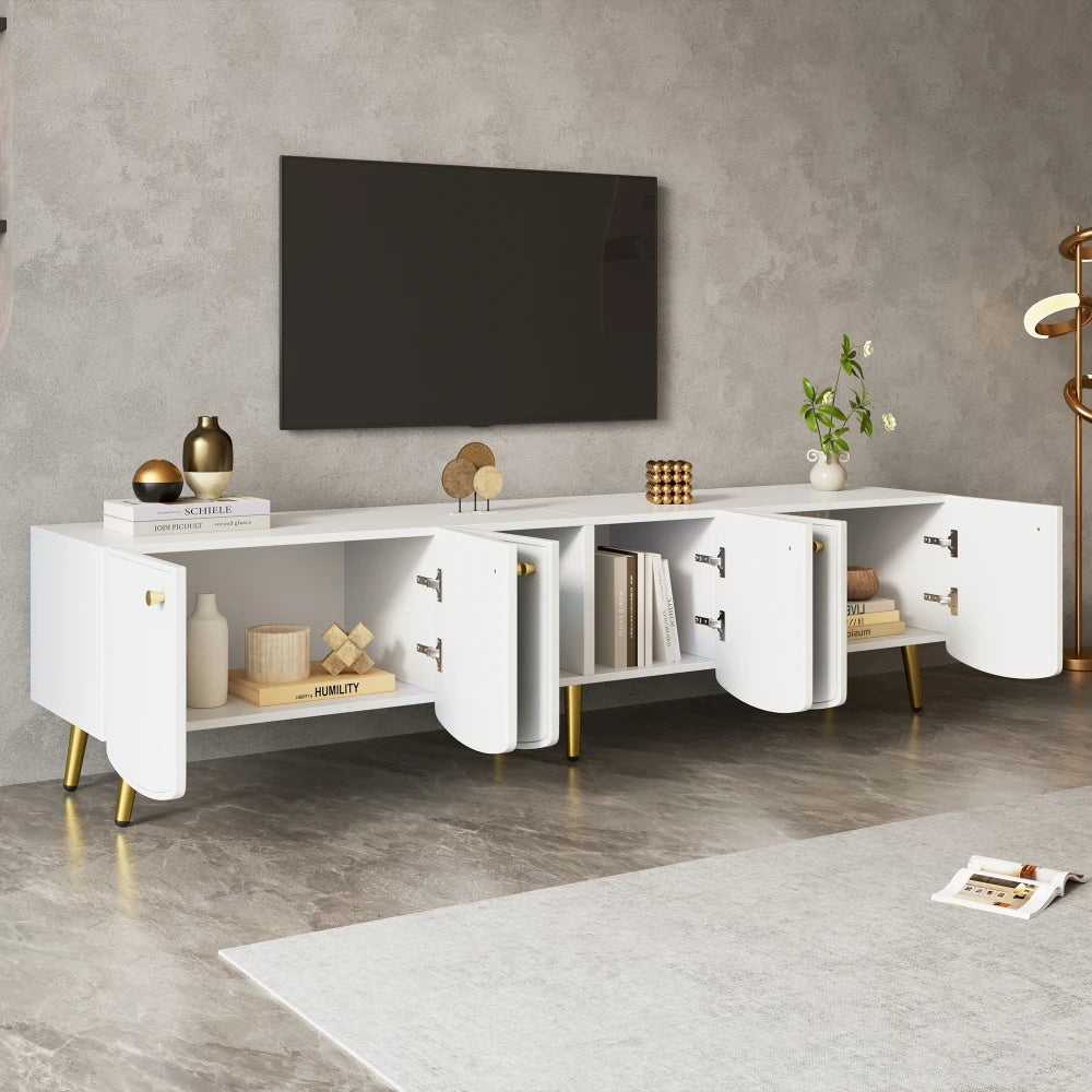 180x40x45cm Modern TV Cabinet Sideboard, White Lowboard with 6 Doors
