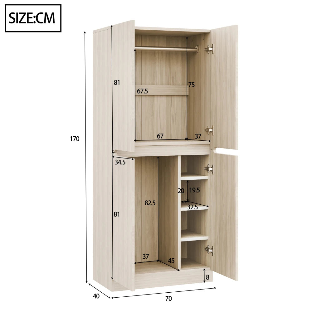70 × 40 × 170cm Modern Wardrobe with Double Door Design