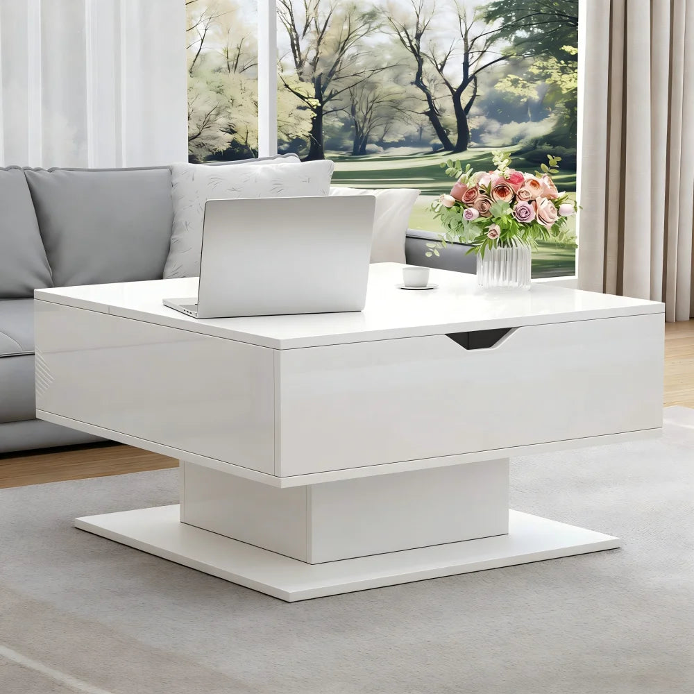 80*75*40cm Geometric Coffee Table with Hydraulic Lift