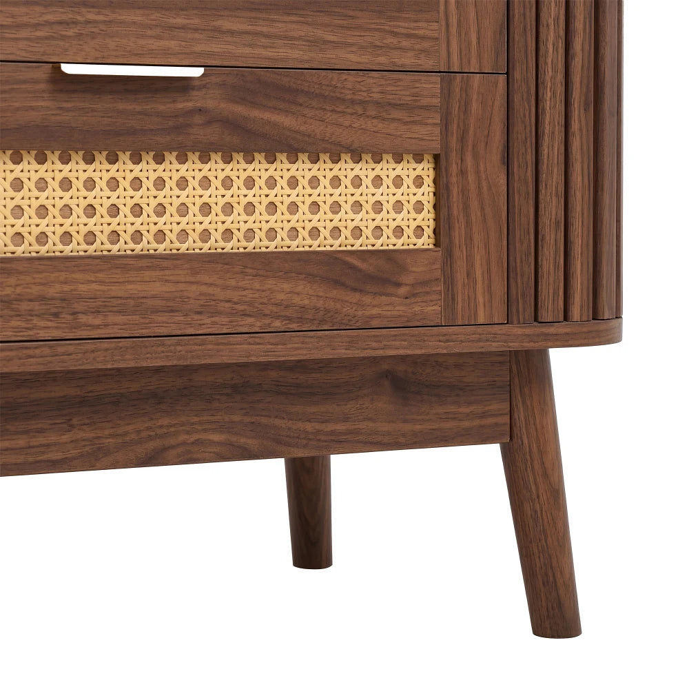 180x40x50cm Modern TV Stand with Curved Sliding Glass Doors & Solid Wood Legs