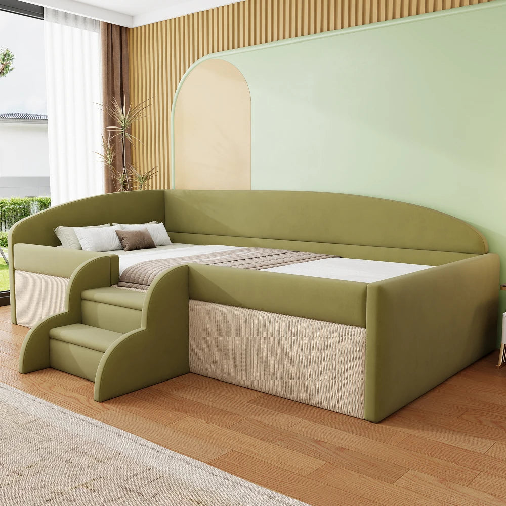 90*190cm Lovely Upholstered Sofa Bed, with Stairs and Fences