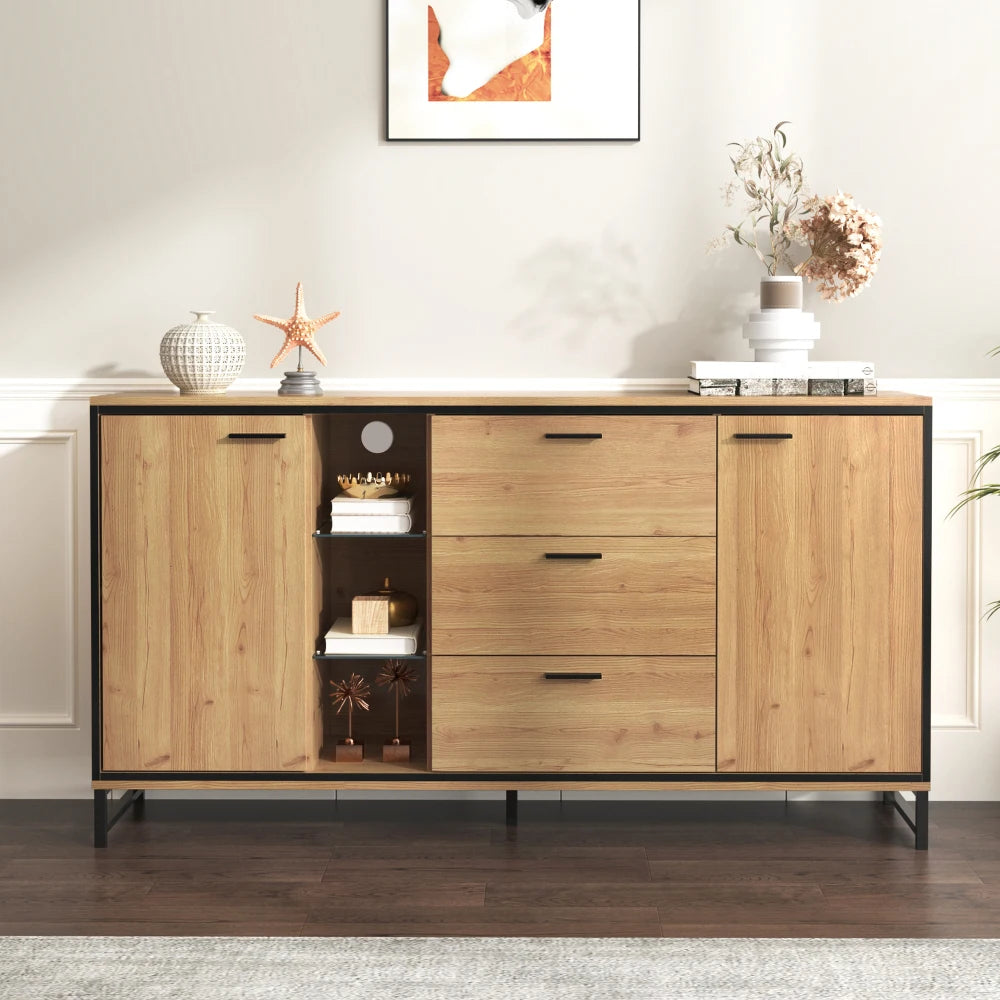 Modern Wooden Sideboard with Three Drawers and Storage Compartments