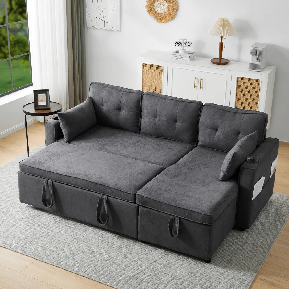 L-shaped Upholstered Sofa Bed with Sleeping Function