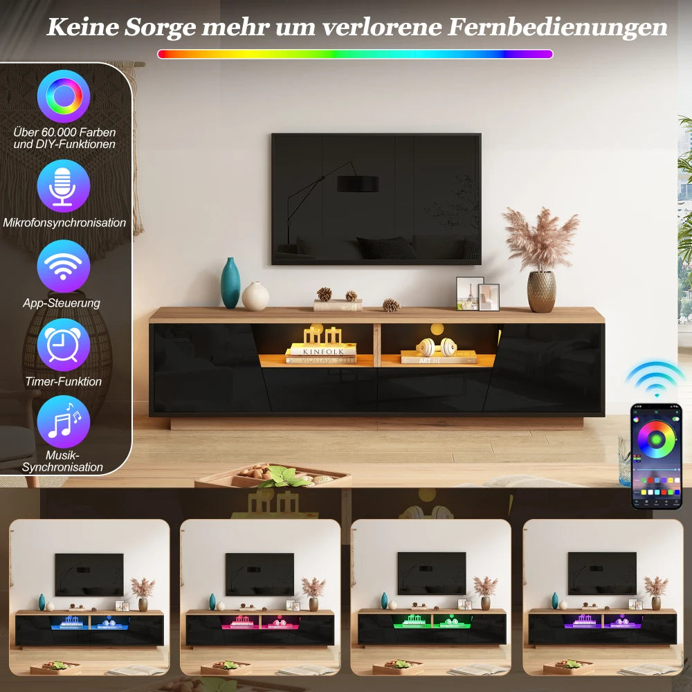 180×40×46cm High Gloss TV Stand Lowboard with 2 Drawers & 2 Storage Cabinets