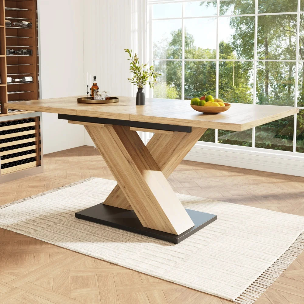Wooden Dining Table Telescopic, Kitchen Table, Modern Style Pull-out Table