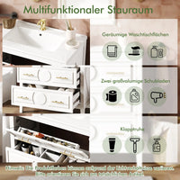 Freestanding White Bathroom cabinet with Ceramic Sink & Metal Handles