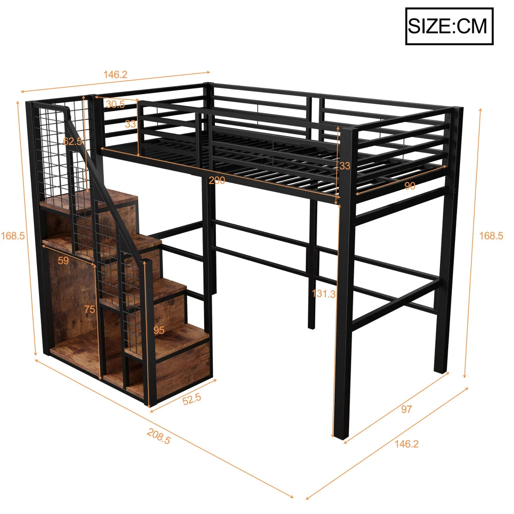 90*200cm & 140*200cm High Bed with Safety Ladder