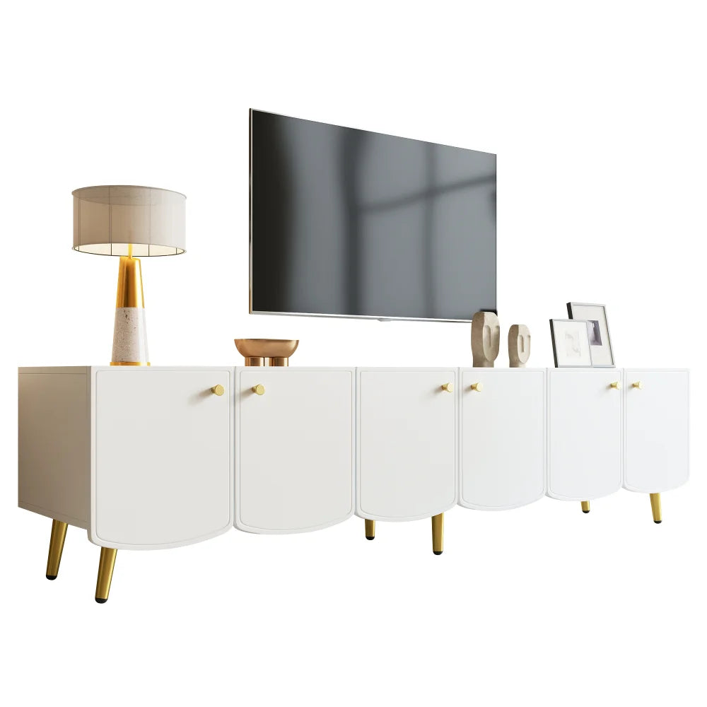 180x40x45cm Modern TV Cabinet Sideboard, White Lowboard with 6 Doors
