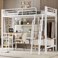 Iron Bed, Bunk Bed, Including Two Storage Boxes, with Desk and Storage Rack